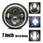 Комплект от 2бр. универсален 7" инча 18см ЛЕД LED фар лампа халоген 12V-24V къси/дълги с DRL дневни светлини мигач бяло-жълто 6500lm за АТВ джип мотоциклет камион трактор и др.