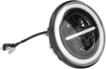 Универсален 7" инча 18см ЛЕД LED фар лампа халоген 12V-24V къси/дълги с DRL дневни светлини мигач бяло-жълто 7500lm за АТВ джип мотоциклет камион трактор и др.