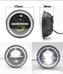 Универсален 7" инча 18см ЛЕД LED фар лампа халоген 12V-24V къси/дълги с DRL дневни светлини мигач бяло-жълто 7500lm за АТВ джип мотоциклет камион трактор и др.