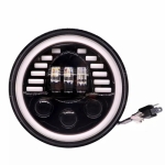 Комплект от 2бр. универсален 7" инча 18см ЛЕД LED фар лампа халоген 12V-24V къси/дълги с DRL дневни светлини мигач бяло-жълто 7000lm за АТВ джип мотоциклет камион трактор и др.