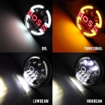 Универсален 7" инча 18см ЛЕД LED фар лампа халоген 12V-24V къси/дълги с DRL дневни светлини мигач бяло-жълто 6500lm за АТВ джип мотоциклет камион трактор и др.