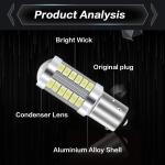Комплект от 2бр. LED Лед Крушки, 33 SMD, С Лупа, BAU15S 1156 (P21W), 12V, Бяла, Светлина Разминати пинове (150°)