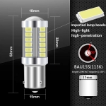 Комплект от 2бр. LED Лед Крушки, 33 SMD, С Лупа, BAU15S 1156 (P21W), 12V, Бяла, Светлина Разминати пинове (150°)