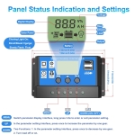 Соларен Заряден Контролер 20A PMW 12V 24V LCD Дисплей, Двойни USB Портове, Защитна Система