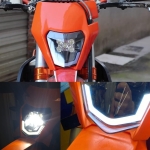 Маска с LED Фар за мотор, мотоциклет Оранжева с къси и дълги светлини - Универсален модел за ENDURO / Trail / Streetfighter