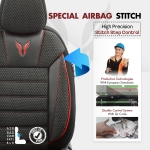 Комплект Луксозна Тапицерия OTOM текстил с еко кожа TORO Design – Черна с червен шев, за Предни и Задни Седалки