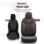 Комплект Луксозна Тапицерия OTOM текстил с еко кожа TORO Design – Черна с червен шев, за Предни и Задни Седалки