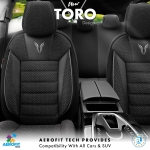 Комплект Луксозна Тапицерия OTOM текстил с еко кожа TORO Design – Черна със сив шев, за Предни и Задни Седалки