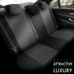 Комплект Луксозна Тапицерия OTOM текстил с еко кожа TORO Design – Черна със сив шев, за Предни и Задни Седалки