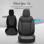 Комплект Луксозна Тапицерия OTOM текстил с еко кожа LINE Design – Черна с черен шев, за Предни и Задни Седалки