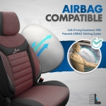 Комплект Луксозна Тапицерия OTOM текстил с еко кожа LINE Design – Черна с червен шев, за Предни и Задни Седалки