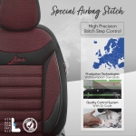 Комплект Луксозна Тапицерия OTOM текстил с еко кожа LINE Design – Черна с червен шев, за Предни и Задни Седалки