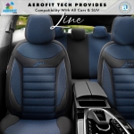 Комплект Луксозна Тапицерия OTOM текстил с еко кожа LINE Design – Черна със син шев, за Предни и Задни Седалки