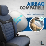 Комплект Луксозна Тапицерия OTOM текстил с еко кожа LINE Design – Черна със син шев, за Предни и Задни Седалки