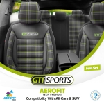Комплект Луксозна Тапицерия OTOM текстил с еко кожа GTI SPORTS Design – Черна със зелен шев, за Предни и Задни Седалки
