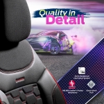 Комплект Луксозна Тапицерия OTOM текстил с еко кожа CARBON Design – Черна с червен шев, за Предни и Задни Седалки