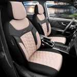 Комплект Луксозна Тапицерия OTOM текстил с еко кожа CARBON Design – Бежово-Черна с бежов шев, за Предни и Задни Седалки