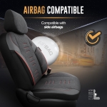 Комплект Луксозна Тапицерия OTOM текстил с еко кожа THRONE Design – Черна с червен шев, за Предни и Задни Седалки