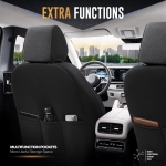 Комплект Луксозна Тапицерия OTOM текстил с еко кожа THRONE Design – Черна със сив шев, за Предни и Задни Седалки