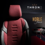 Комплект Луксозна Тапицерия OTOM текстил с еко кожа THRONE Design – Червено-Черна с черен шев, за Предни и Задни Седалки
