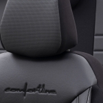 Комплект Луксозна Тапицерия OTOM текстил с еко кожа COMFORT LINE Design – Черна с черен шев, за Предни и Задни Седалки