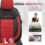 Комплект Луксозна Тапицерия OTOM текстил с еко кожа COMFORT LINE Design – Червено-Черна с червен шев, за Предни и Задни Седалки