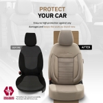 Комплект Луксозна Тапицерия OTOM текстил с еко кожа COMFORT LINE Design – Бежова с бежов шев, за Предни и Задни Седалки