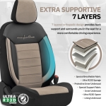 Комплект Луксозна Тапицерия OTOM текстил с еко кожа COMFORT LINE Design – Бежово-Черна с бежов шев, за Предни и Задни Седалки