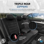 Комплект Луксозна Тапицерия OTOM текстил с еко кожа COMFORT LINE Design – Черна с бял шев, за Предни и Задни Седалки