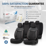 Комплект Луксозна Тапицерия OTOM текстил с еко кожа COMFORT LINE Design – Черна с бял шев, за Предни и Задни Седалки