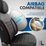 Комплект Луксозна Тапицерия OTOM текстил с еко кожа COMFORT LINE Design – Черна с червен шев, за Предни и Задни Седалки