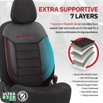 Комплект Луксозна Тапицерия OTOM текстил с еко кожа COMFORT LINE Design – Черна с червен шев, за Предни и Задни Седалки