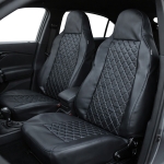 Комплект 2 бр. Универсална тапицерия за предни седалки от еко кожа със слят подглавник - черна