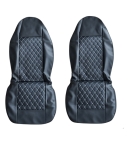 Комплект 2 бр. Универсална тапицерия за предни седалки от еко кожа със слят подглавник - черна