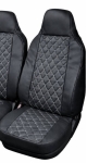 Комплект 2+1 Универсална тапицерия за предни седалки на бус от еко кожа със слят подглавник - черна