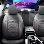 Комплект Луксозна Тапицерия OTOM текстил с еко кожа CORE Design – Черна с червен шев, за Предни и Задни Седалки