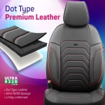 Комплект Луксозна Тапицерия OTOM текстил с еко кожа CORE Design – Черна с червен шев, за Предни и Задни Седалки