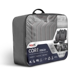 Комплект Луксозна Тапицерия OTOM текстил с еко кожа CORE Design – Черна с червен шев, за Предни и Задни Седалки