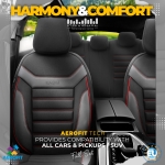 Комплект Луксозна Тапицерия OTOM текстил с еко кожа INDIVIDUAL Design – Черна с червен шев, за Предни и Задни Седалки