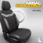 Комплект Луксозна Тапицерия OTOM текстил с еко кожа INDIVIDUAL Design – Черна с червен шев, за Предни и Задни Седалки