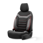 Комплект Луксозна Тапицерия OTOM текстил с еко кожа INDIVIDUAL Design – Черна с червен шев, за Предни и Задни Седалки