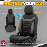 Комплект Луксозна Тапицерия OTOM текстил с еко кожа INDIVIDUAL Design – Черна с червен шев, за Предни и Задни Седалки