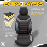 Комплект Луксозна Тапицерия OTOM текстил с еко кожа INDIVIDUAL Design – Черна с червен шев, за Предни и Задни Седалки