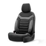 Комплект Луксозна Тапицерия OTOM текстил с еко кожа INDIVIDUAL Design – Черна с бял шев, за Предни и Задни Седалки