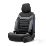 Комплект Луксозна Тапицерия OTOM текстил с еко кожа INDIVIDUAL Design – Черна със син шев, за Предни и Задни Седалки