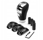 Универсална топка за скоростен лост автомобил – 5/6 скорости – черна кожа / хром – адаптери M8 M10 M12