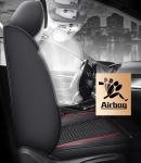 Комплект луксозна кожена тапицерия с текстил, Черна с червен шев за предна и задна седалка Клас А