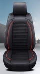 Комплект луксозна кожена тапицерия с текстил, Черна с червен шев за предна и задна седалка Клас А