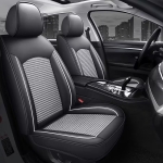 Комплект луксозна тапицерия от кожа и текстил, Черна с бял кант за предна и задна седалка Клас А