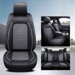 Комплект луксозна тапицерия от кожа и текстил, Черна с бял кант за предна и задна седалка Клас А